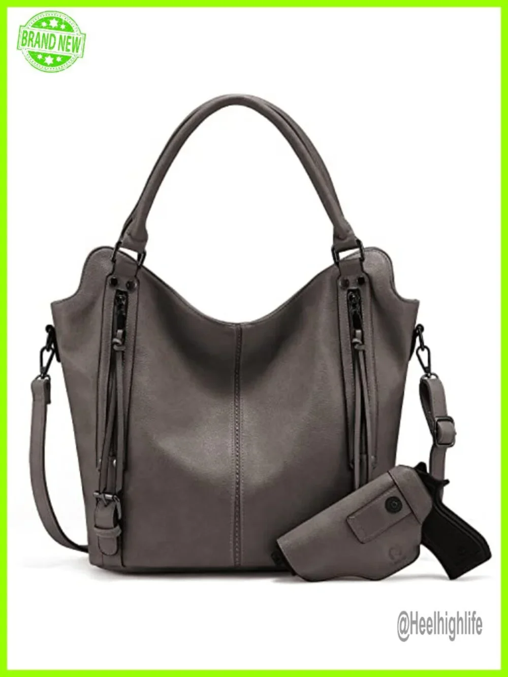 Faux Leather Concealed Carry Crossbody Hobo Purse with Detachable Holster